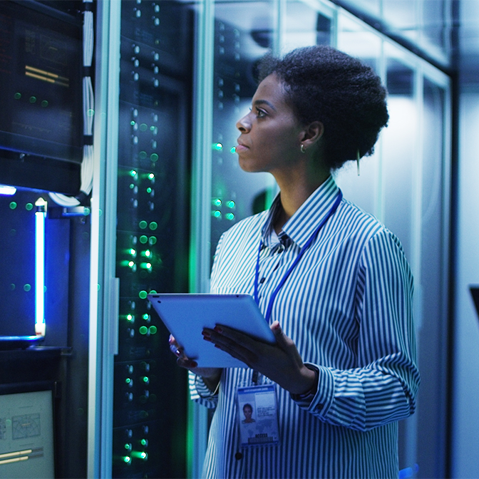 woman in server room